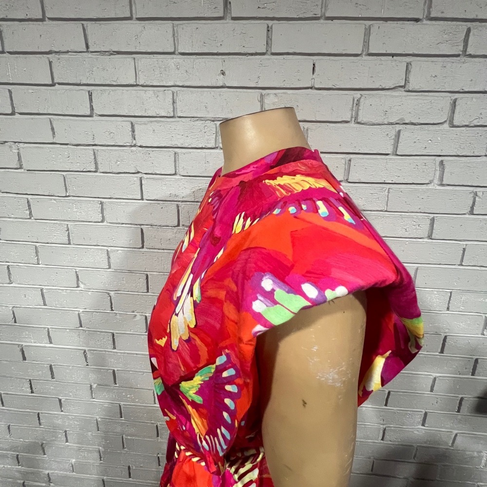 Farm Rio Flying Birds Orange Organic Cotton Jersey Mini Dress XL Padded Shoulder - Picture 4 of 9